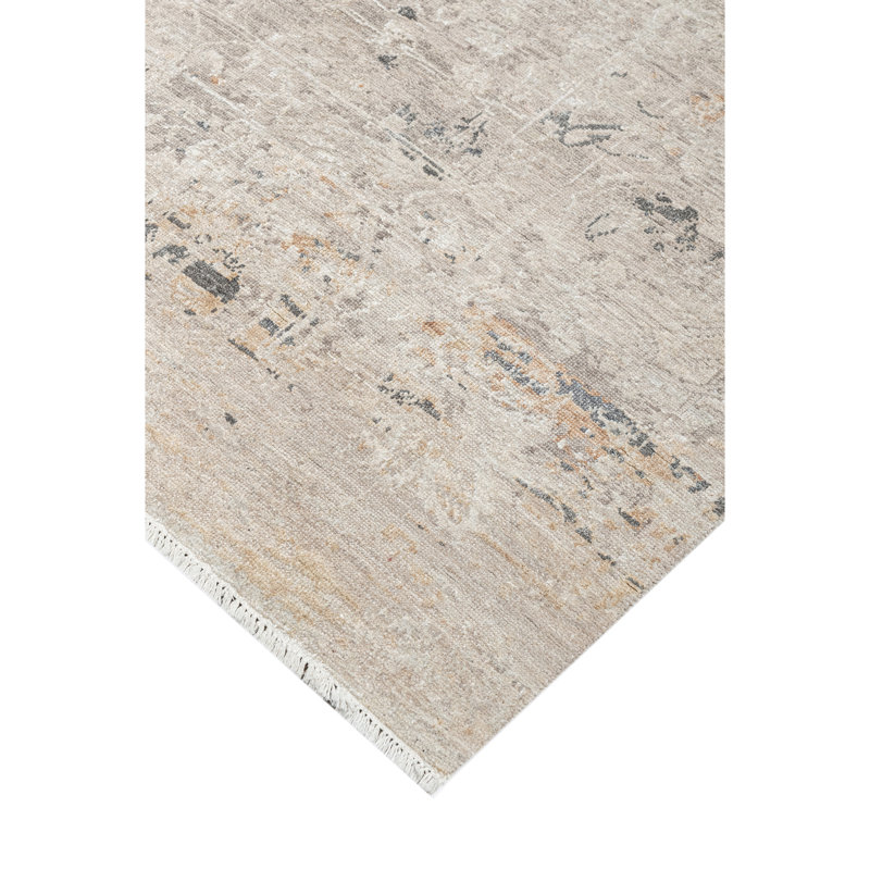 High-Quality Hand-Knotted Beige And Grey Area Rug, Rectangle 10' x 14'