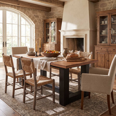 Farmhouse Solid Wood Rectangular Kitchen Table with Cross Base for Home