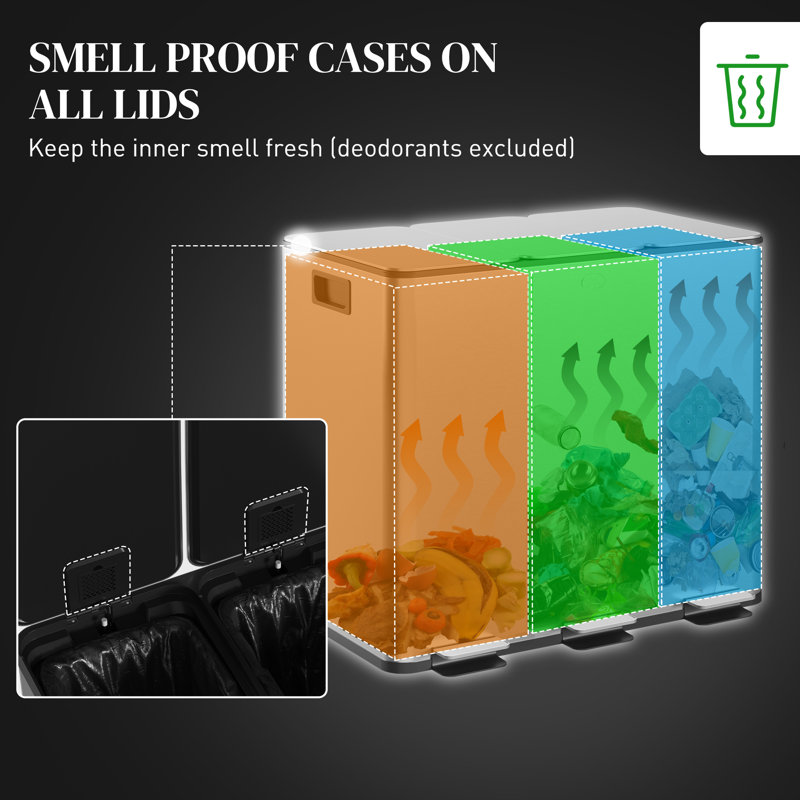 Steel,Plastic Step On Multi-Compartment Rubbish & Recycling Bin - 45L