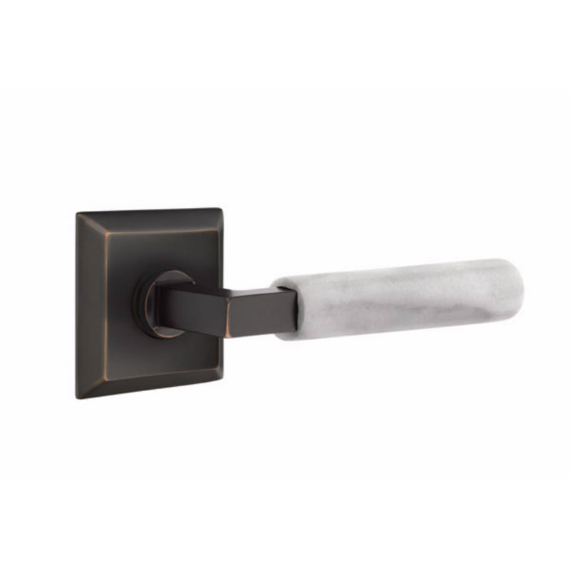 Ensemble de faux levier Emtek Select, rosette Quincy, tige carrée en L, poignée en marbre blanc, Bronze huilé / marbre blanc