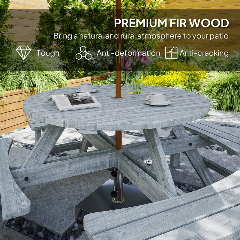 Ensemble de table de patio en bois, ensemble de table et bancs d'extérieur, gris