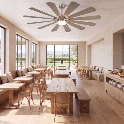 Ventilateur de plafond de style ferme de 183 cm (72 po) avec éclairage et télécommande, débit d'air élevé de 10 949 pi³/min (10 949 pi³/min), moteur CC silencieux à 12 pales réversibles, idéal pour une grande pièce, un atelier ou un bureau.