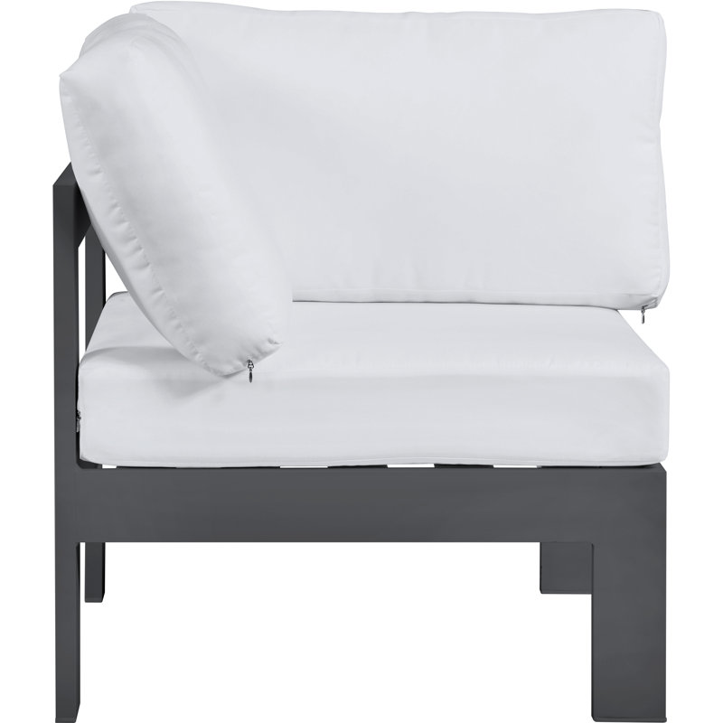 Chaise de patio avec coussins Lajoy, Blanc, Gris foncé