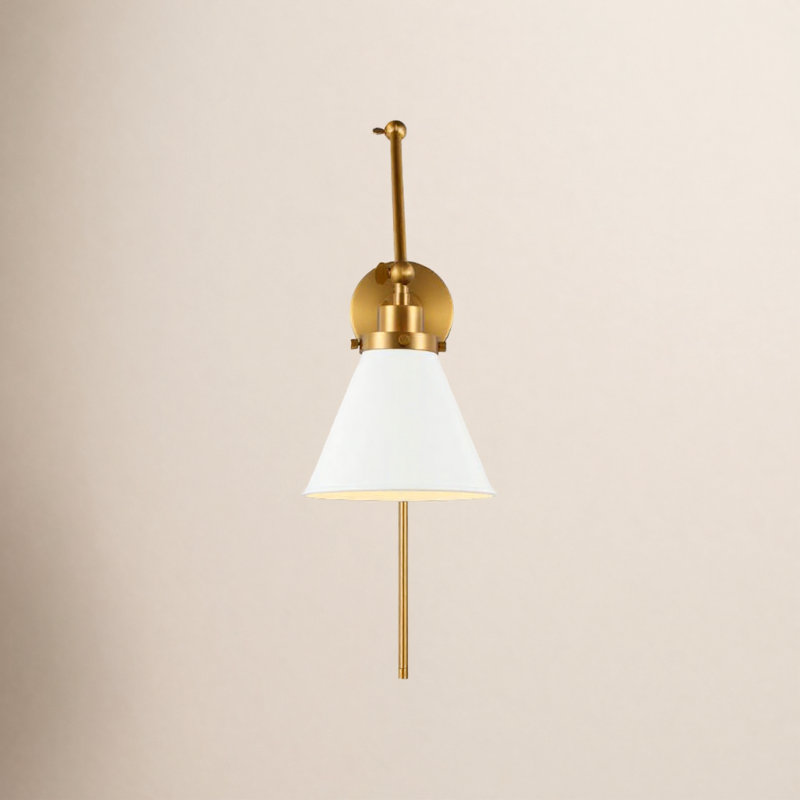 Hamden Chapman & Myers Arnell 1-Light Swing Arm Wall Lamp, White, Gold