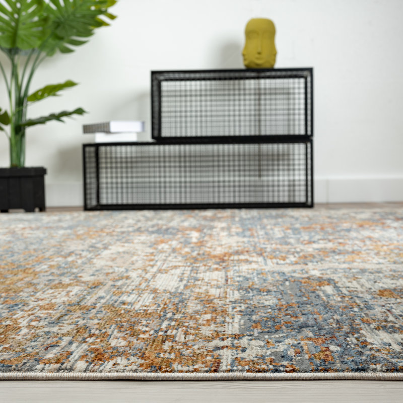 Arrika Floral Area Rug in Blue, Blues/Rust Tones, Rectangle 2' x 3'