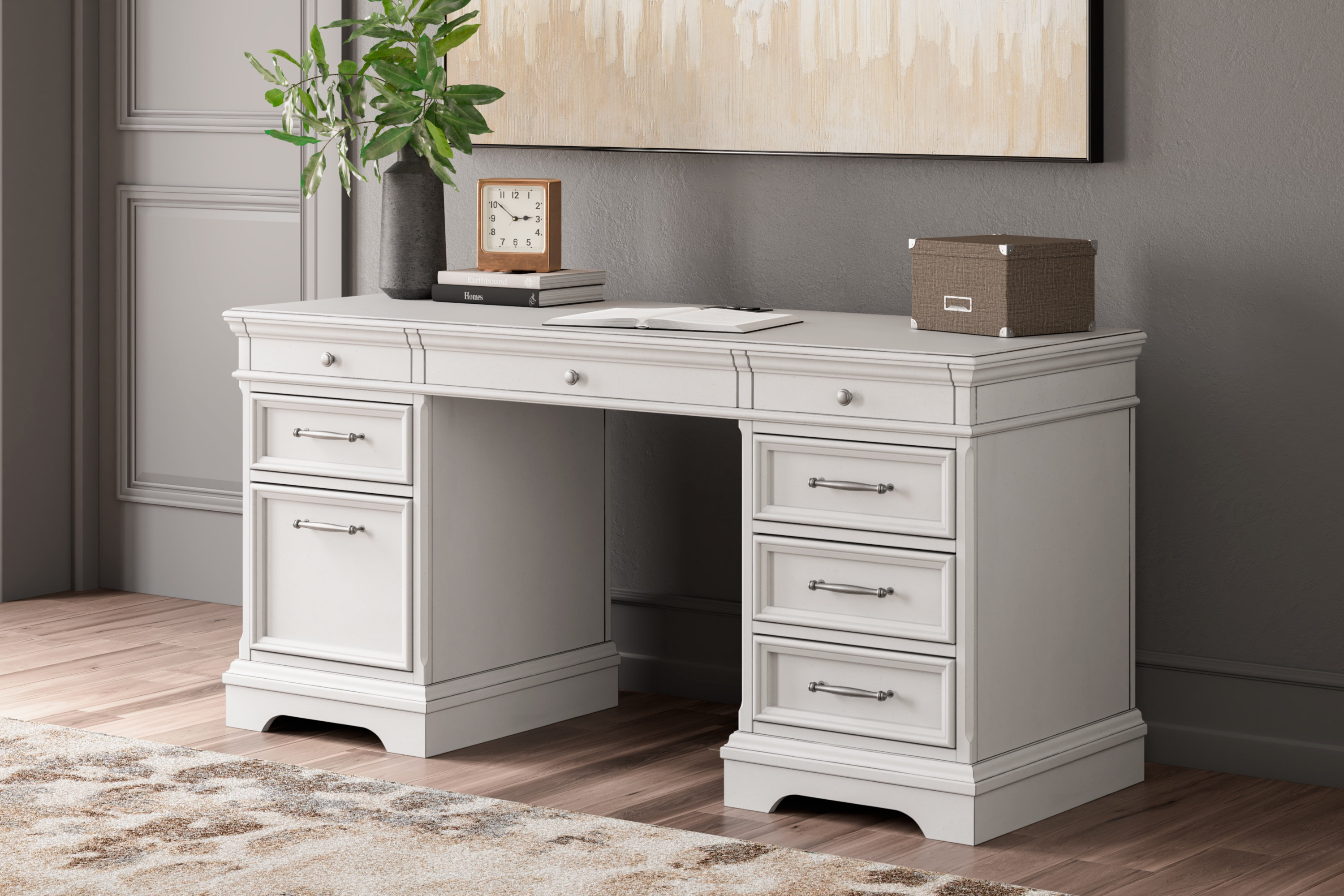 Janismore Credenza Desk With Built In Outlets 