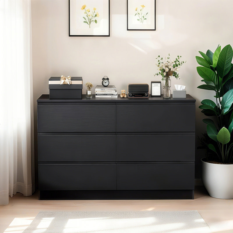 Commode 6 tiroirs avec comptoir spacieux, Noir