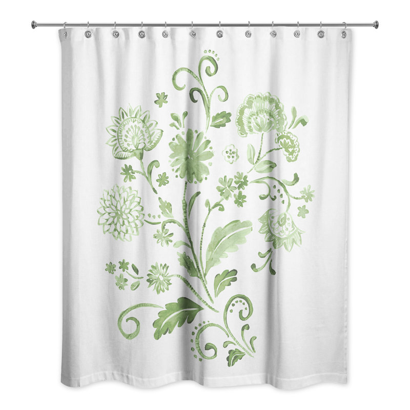 Rideau de douche simple à motif floral Warrenup, Vert