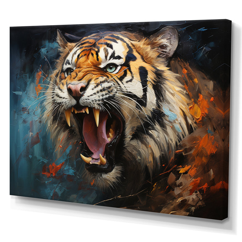 Tiger Roaring Majesty Collage II - Animals Canvas Art Print, H 16 po x l 32 po x P 1 po, Toile tendue