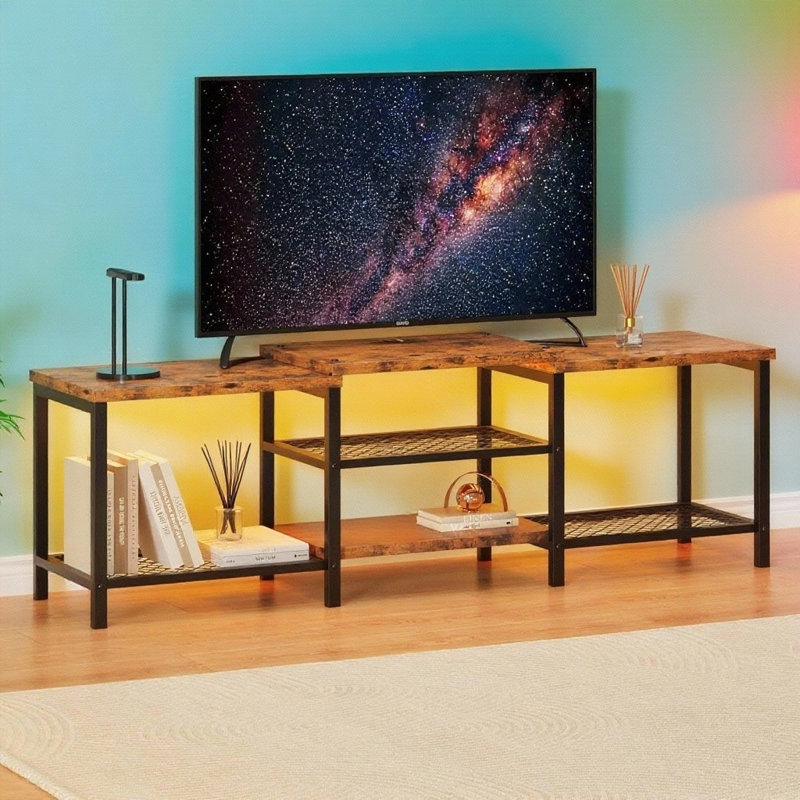 TV Stand With LED Lights, With Power Outlets,  For 55/65/75, Rustic Brown