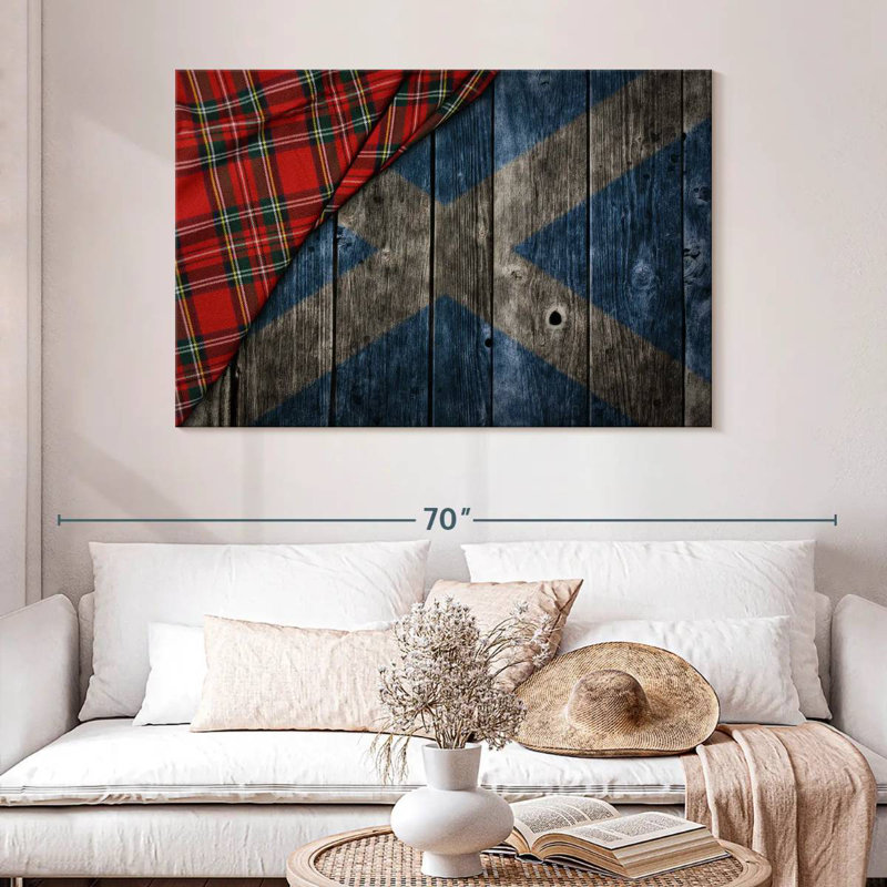 Kilt de Borges et drapeau écossais, H 32 po x l 48 po