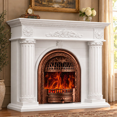 Foyer électrique 52 po avec manteau de cheminée en bronze et meuble télé en bois massif avec chauffage