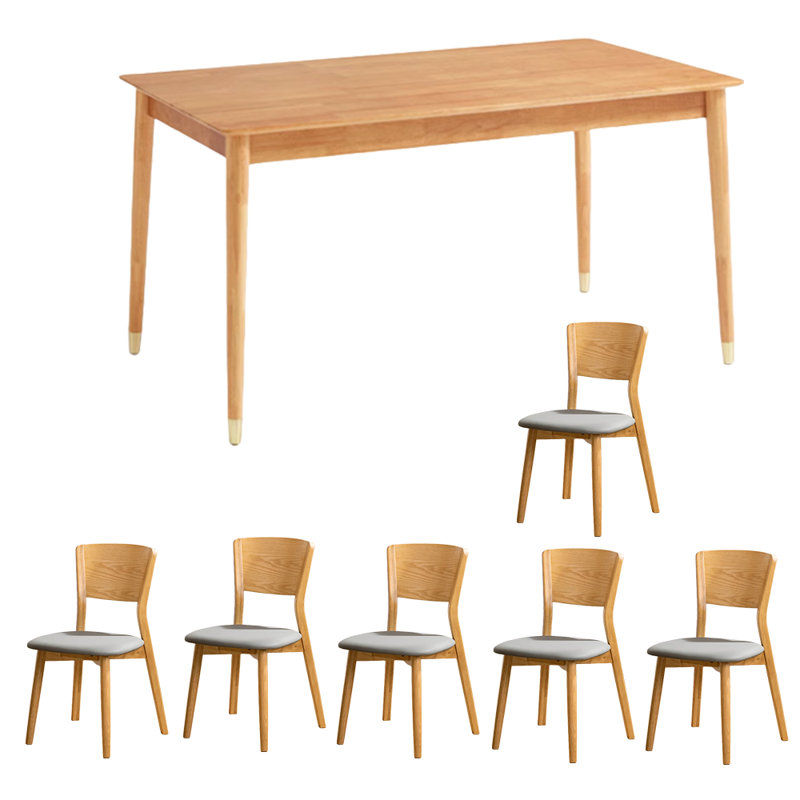 Ensemble de table de salle à manger rectangulaire en bois massif L 55,1 po x l 31,5 po, Brun clair, 7
