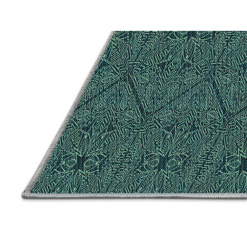 Tapis 100% bleu à motifs lavables à la machine 2989, Rectangle 2 pi x 3 pi