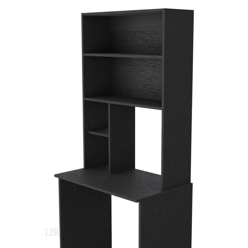 Bureau d'ordinateur Monroe avec quatre tablettes, finition en wengé noir, maximisant l'espace de travail et l'efficacité du rangement