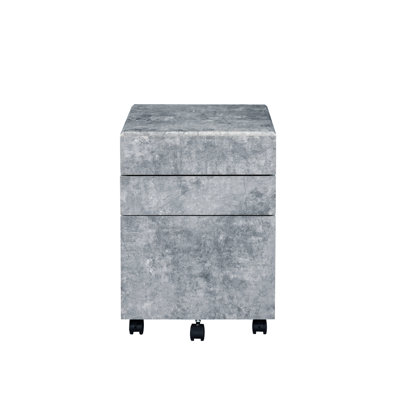 Classeur gris avec décorations en faux béton et 3 rangements - armoire argentée