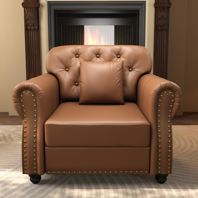 41.3" Wide Faux Leather Accent Chair Rolled-Arm Reading Chair Armchair For Living Room