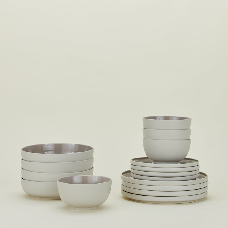Essential Dinnerware 16 Piece Set, Light Gray