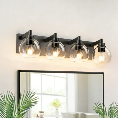 4-Light 26" Black and Brushed Nickel Bathroom Vanity Light,Clear Glass Globe Shade and Metal Base