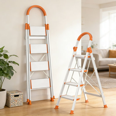 4 Step Aluminum Ladder, Lightweight Folding Step Stool With Anti-Slip Pedals, Heavy Duty 330Lbs Capacity For Indoor And Outdoor Home Use