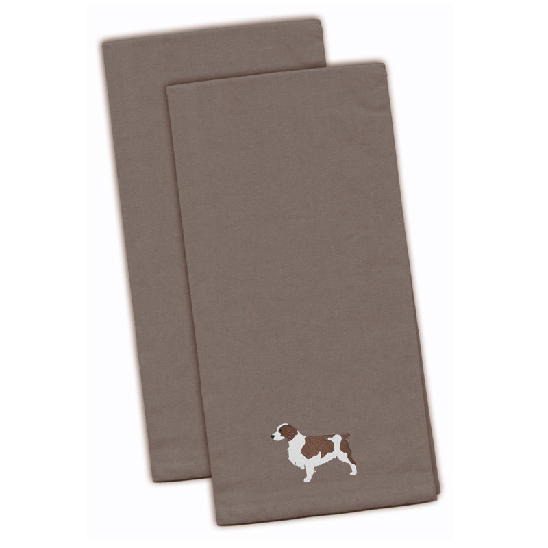 Cotton Embroidered Tea Towel Kitchen Towel, Gray, 28" H x 19" W x 0.1" D