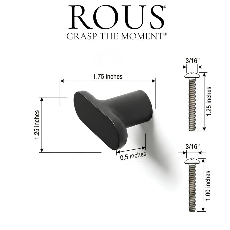 1.75" Oval Knob, Charcoal (Black)