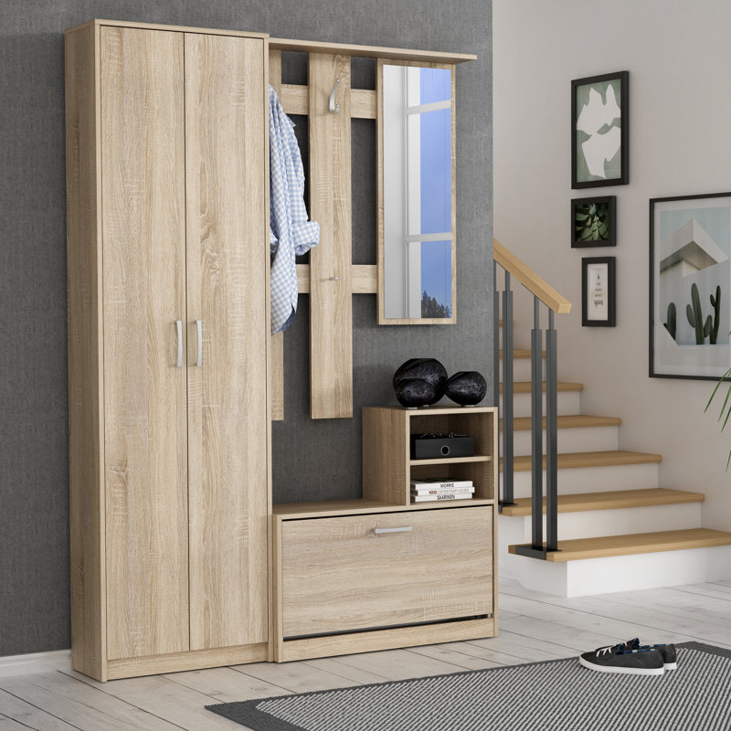 Tyneside Hall Tree 135cm Wide with Bench and Shoe Storage, Beige