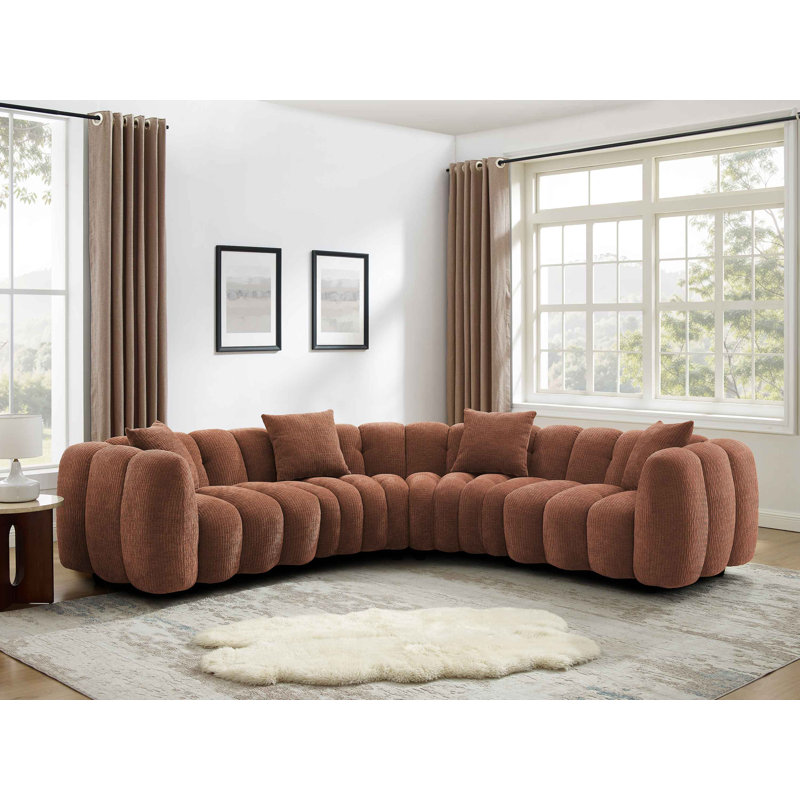 Ollis Minimore Modern Style Winnie L Shape Type2 5S Sofa, Rust Chenille