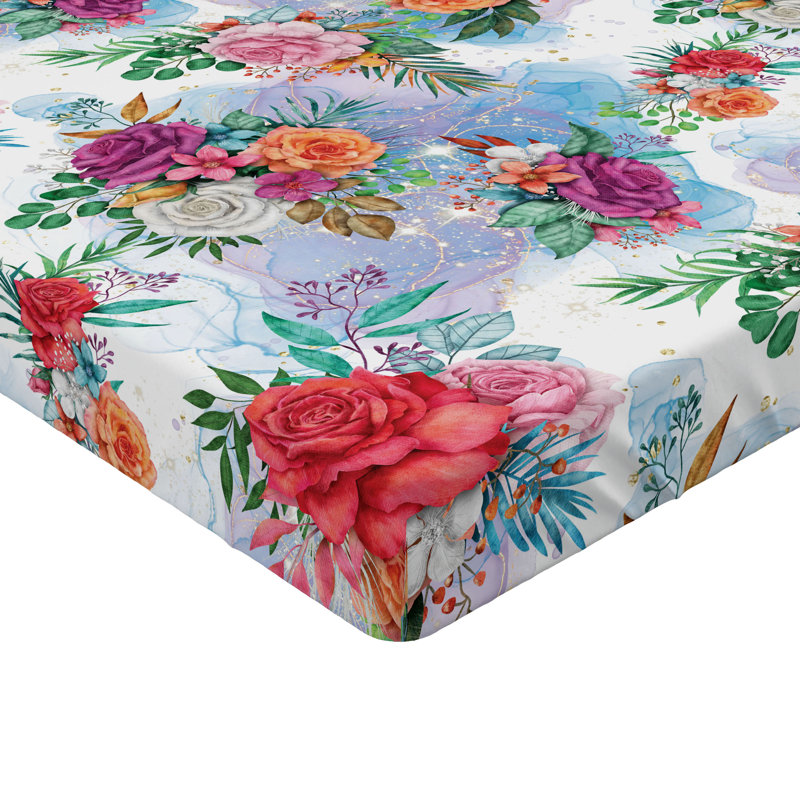 Drap-housse Ambesonne, Drap-housse de taille très grand, Corail foncé, multicolore / floral 2