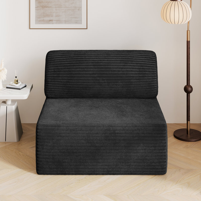 Modular Corduroy 101cm Armless Accent Chair, Black