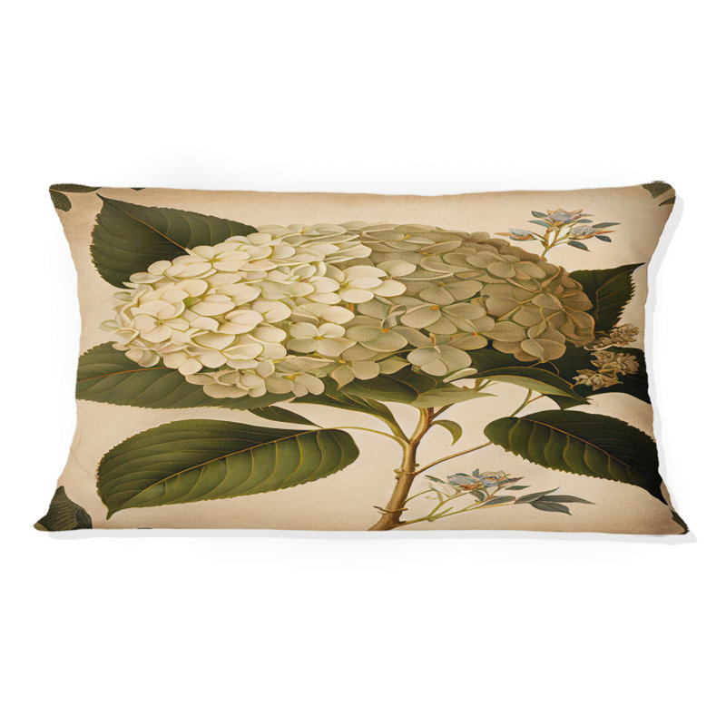 Coussin décoratif à imprimé floral Blossoming Hydrangea In Retro Colors III