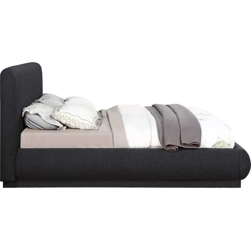 Rigby Upholstered Platform Bed, King, Black Boucle Fabric