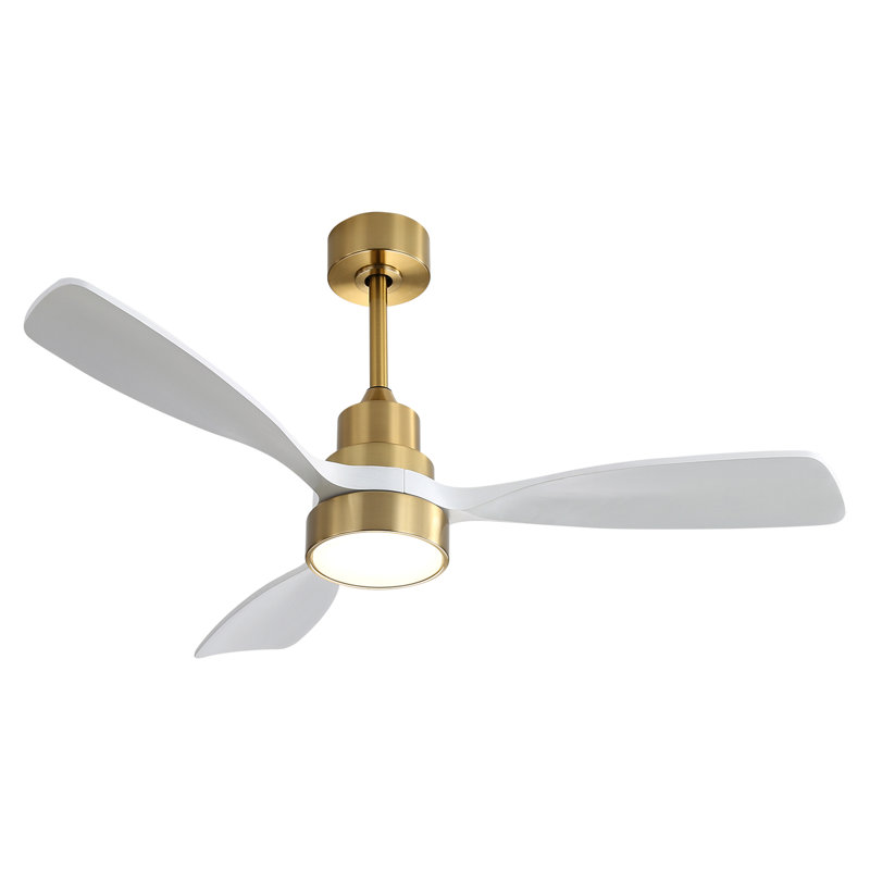 Ventilateur de plafond 48 pouces avec 3 pales en bois massif et télécommande pour salon, Blanc