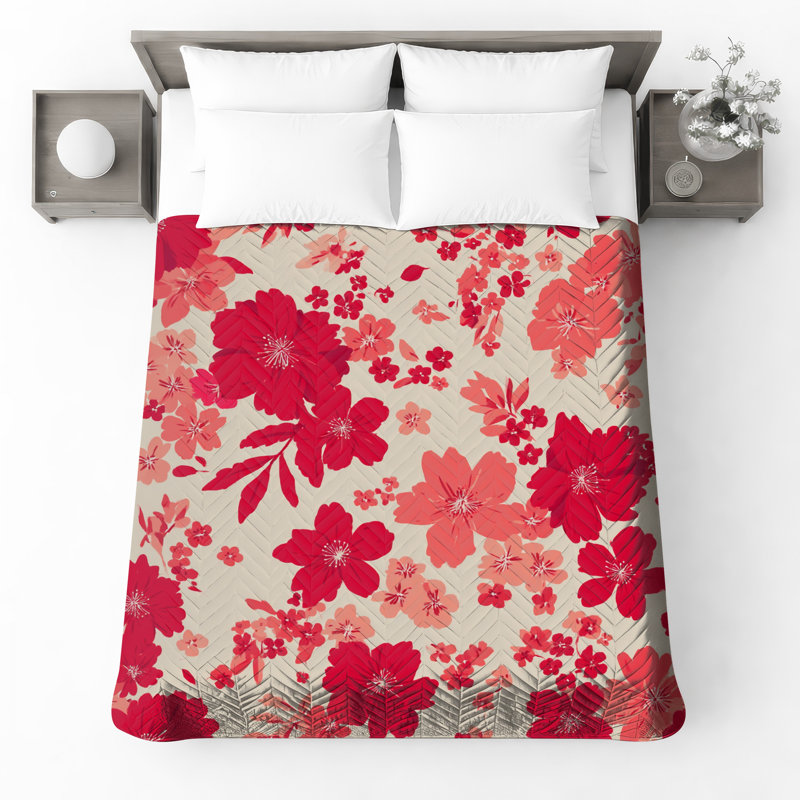 Couvre-lit matelassé à motif floral rouge toutes tailles, Grand lit