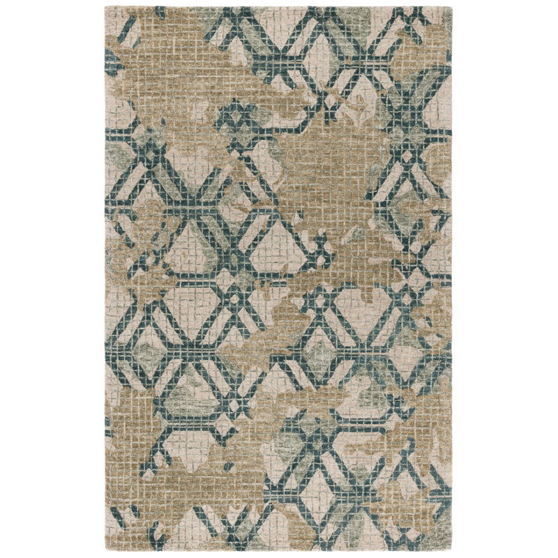 Metro 462 Hand Tufted Wool/Cotton Abstract Rug in Green/Beige/S/, Rectangle 3' x 5'