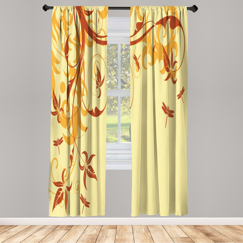 Microfiber Floral Semi-Sheer Rod Pocket Curtain Panels, 28" W x 95" L, Yellow