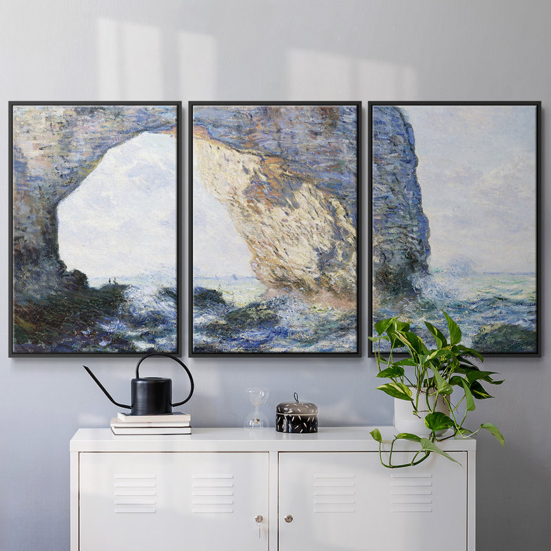 Monet, reproduction sur toile 3 pièces, H 24 po x l 48 po x P 2 po, Noir