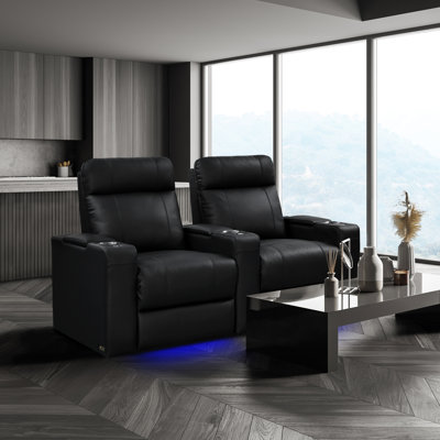 Upholstered Home Theater Seating with Cup Holder