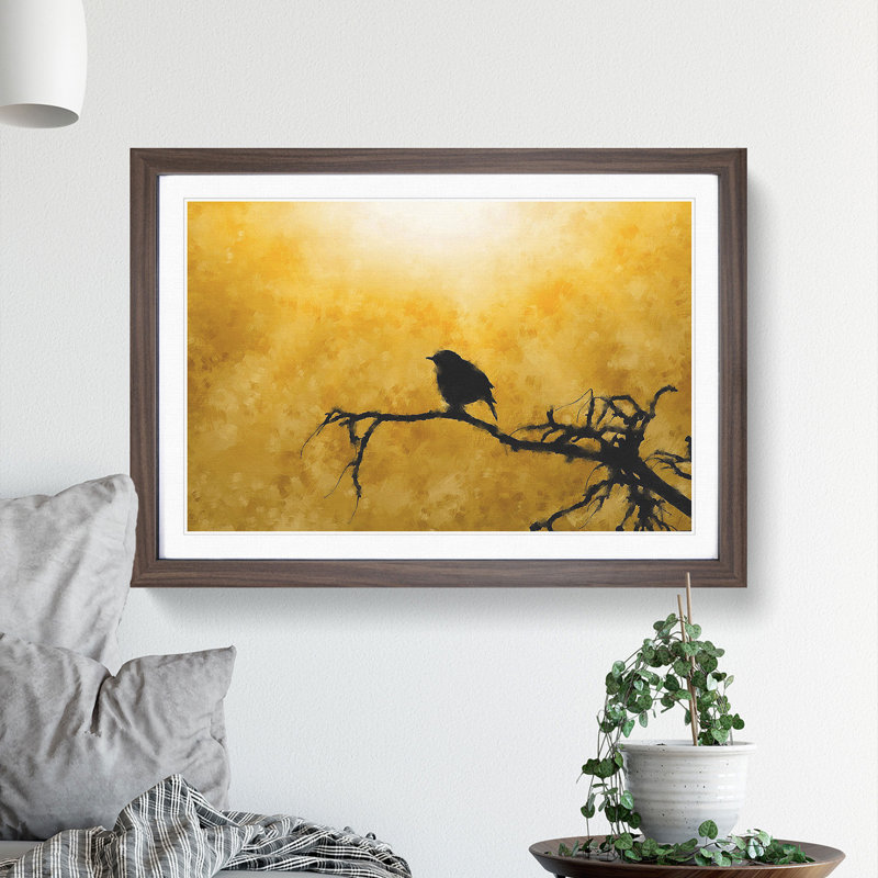Bird at Sunset - Picture Frame Painting, Walnut Framed, 48cm H x 65cm W x 2cm D