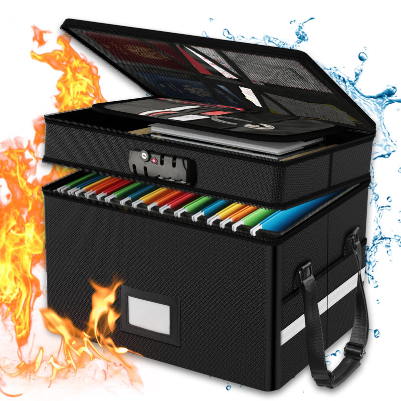 Fireproof Document Box With Lock, 2 Layer Fire Proof File Box For Documents With Handle, Portable Home Office Fire Safe Document Box For Hanging Letter/Legal Folder/Certificate