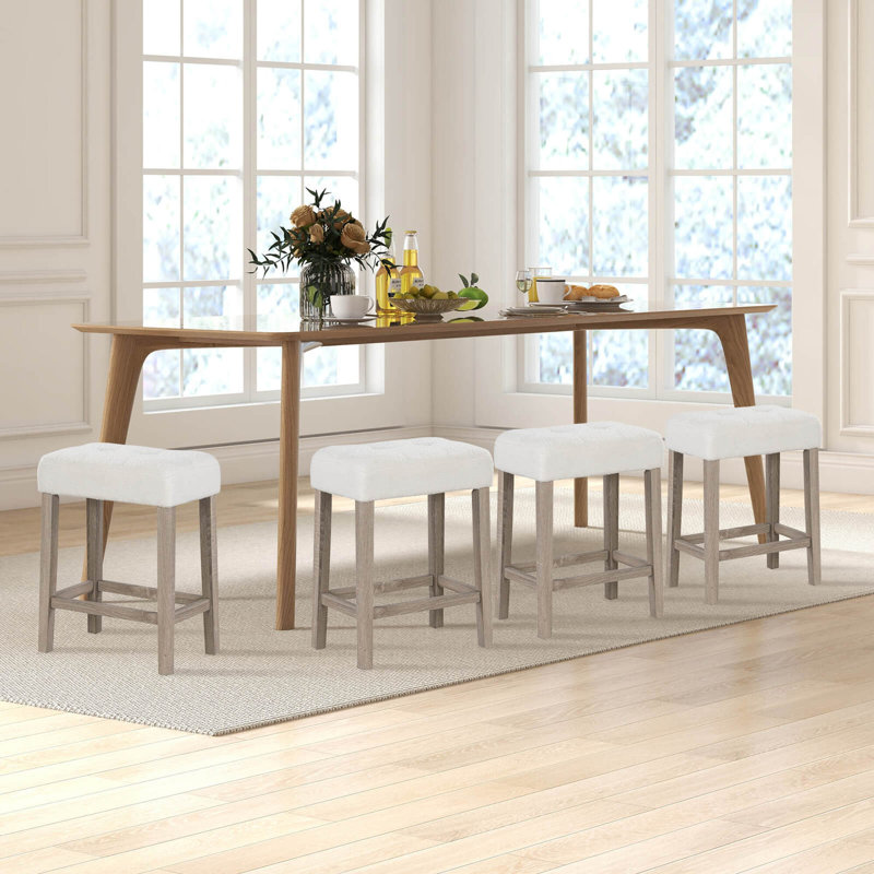 Counter Height Bar Stools Set With Rubber Wood Legs Footrest Modern For Home, 2