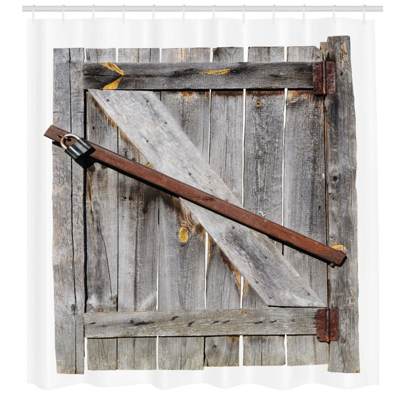 Rideau de douche à porte de grange simple en bois vieilli rustique, H 75 po x l 69 po