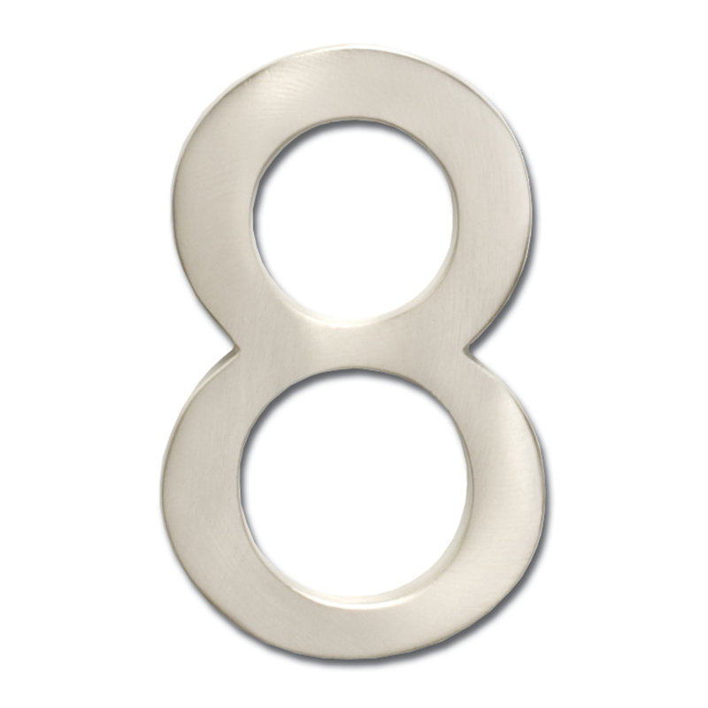 Numéro de maison à fixation affleurante, Huit, Nickel satiné, 4 pouces
