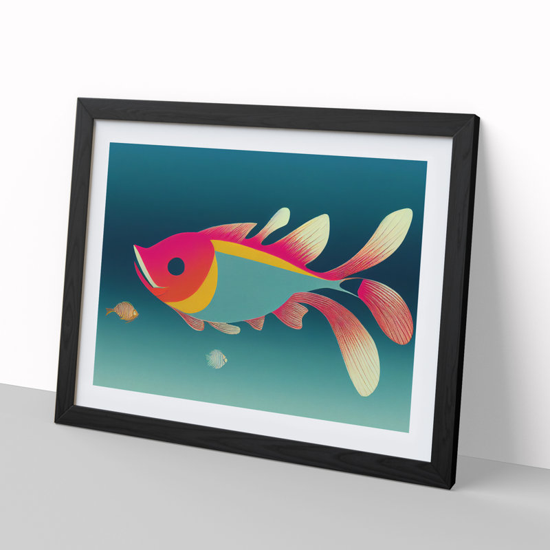 Animated Fish Abstract - Single Picture Frame Print, 46cm H x 64cm W x 2cm D, Black Framed