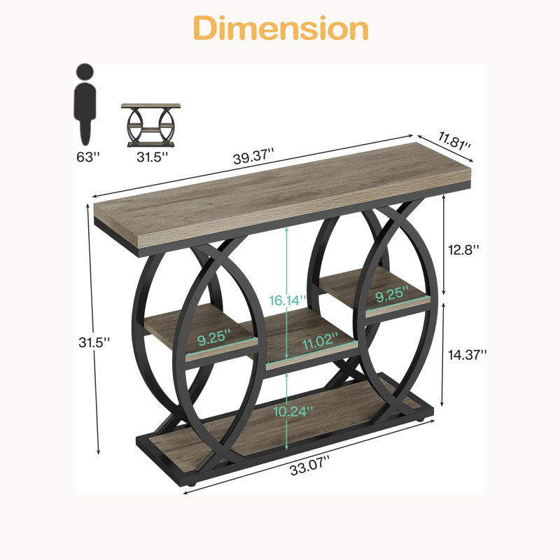 Table d'entrée classique, console pratique, table de canapé stable, Gris