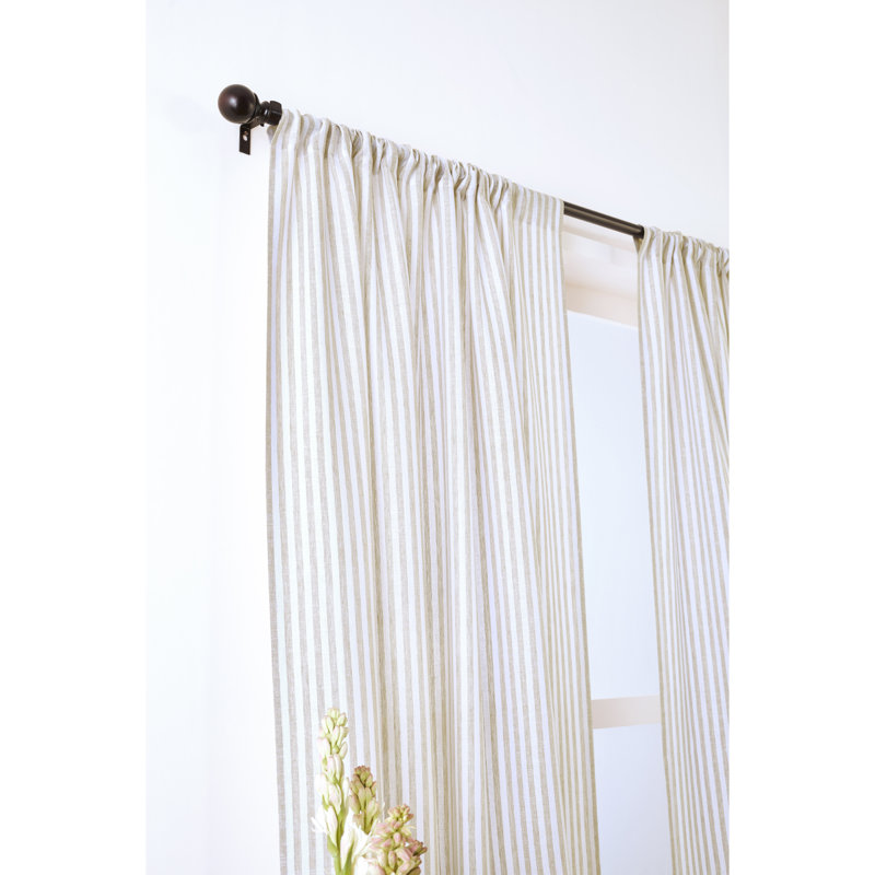  Stripe - 100% Pure Linen Curtain, Natural and White, 52" W x 96" L