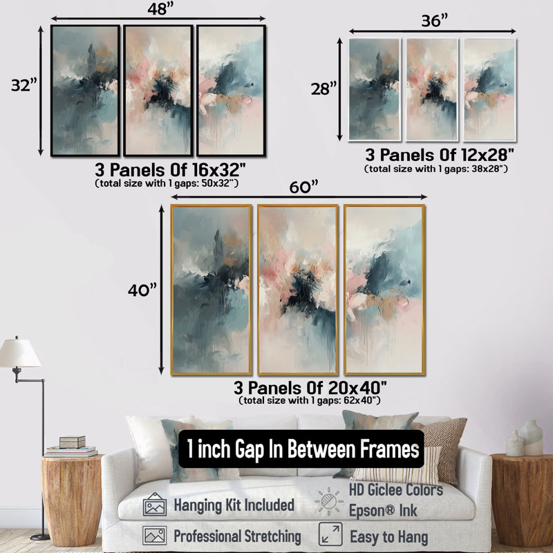 «White Brushstroke», peinture abstraite I - ensemble de décorations murales abstraites, Toile encadrée flottée blanche