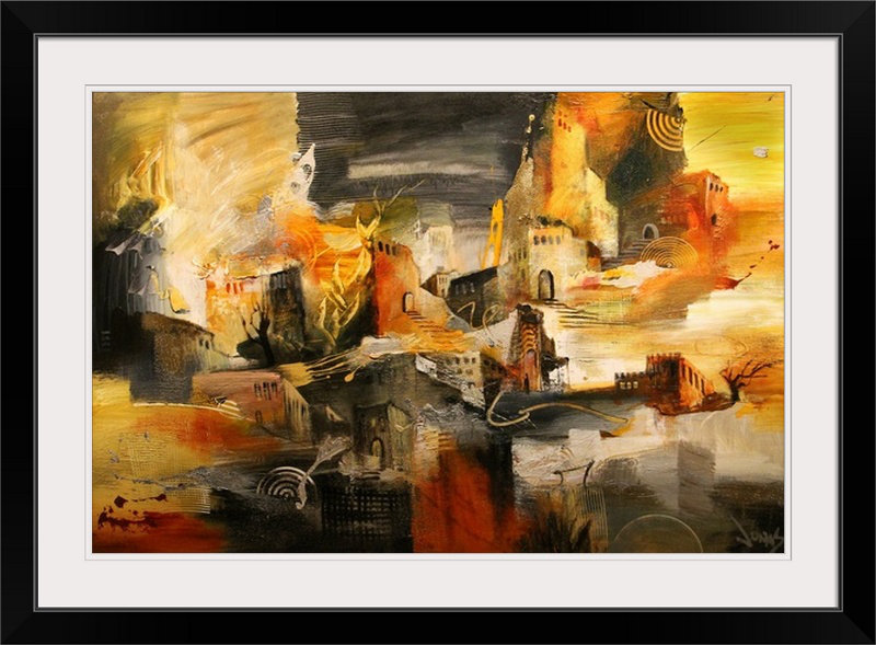 Reproduction d'art graphique «Mediterranee II» par Kirandip, H 28 po x l 38 po x P 1 po, Cadre noir