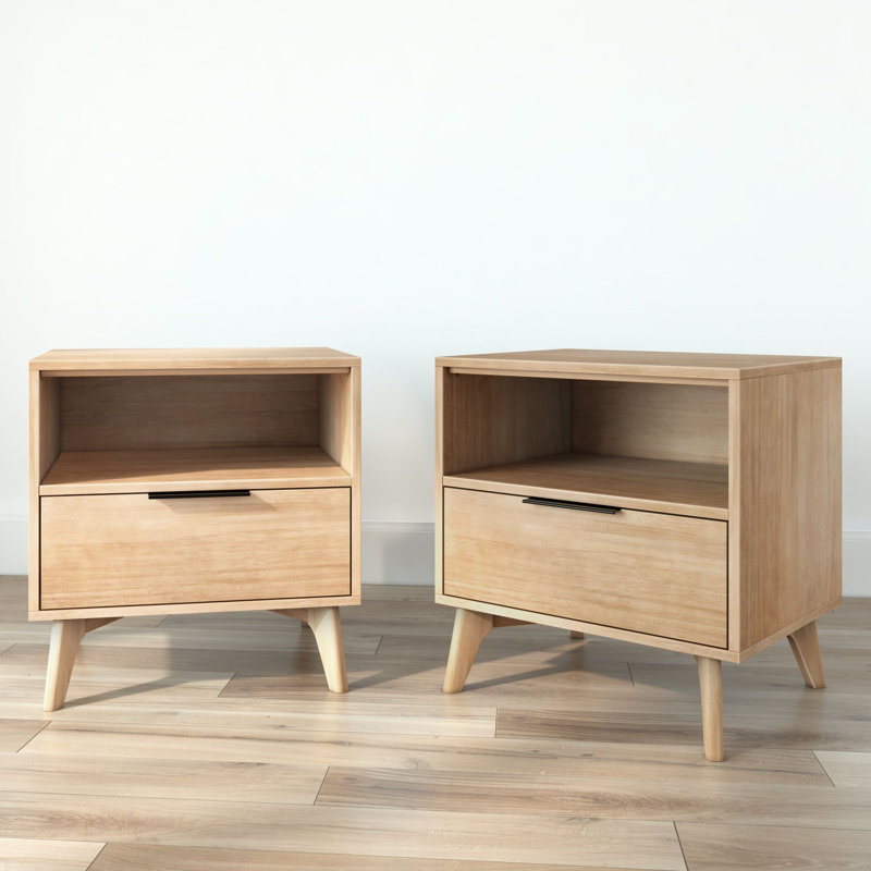 Ensemble de 2 tables de chevet et 1 tiroir Haven, Blond