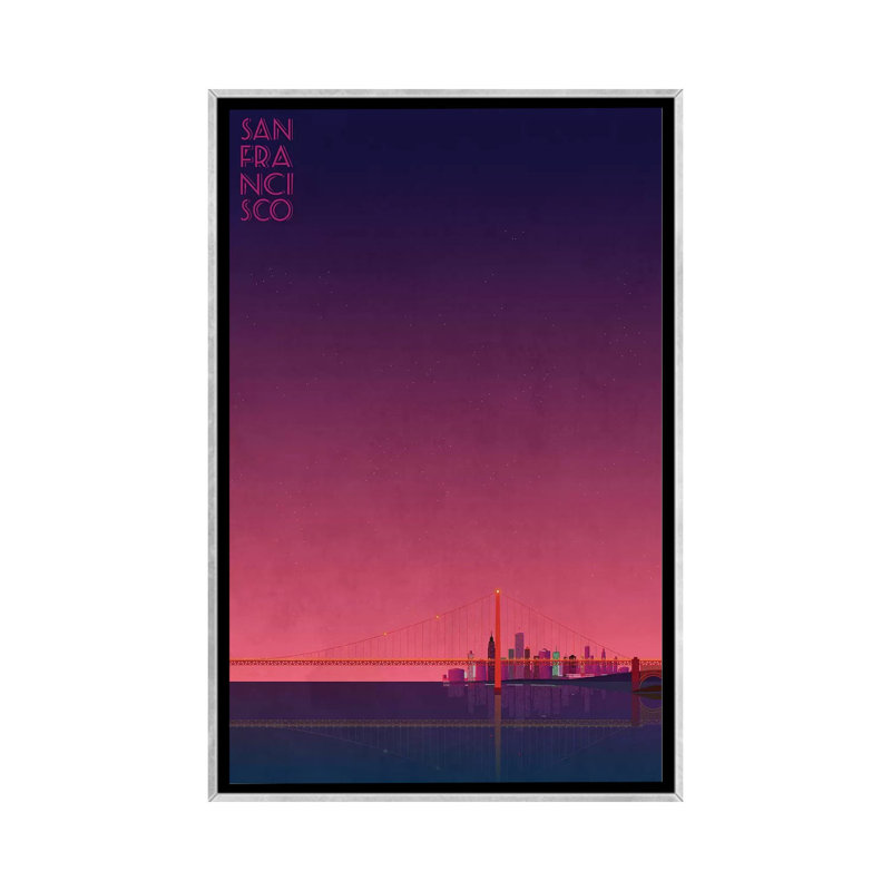 San Francisco Skyline - impression d'art graphique, Toile avec cadre argenté, H 26 po x l 18 po x 1,5 po, Aucun mat